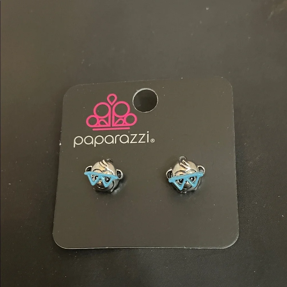 Paparazzi Silver and Blue Monkey Stud Earrings